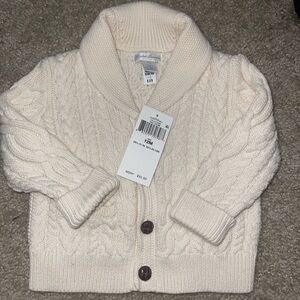 Cream Cable Knit Cardigan with Brown Buttons